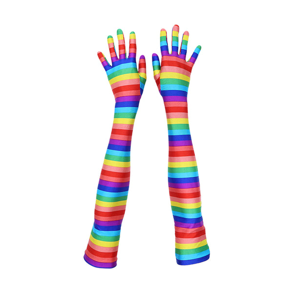 extra long gloves made with stretch stripe print spandex