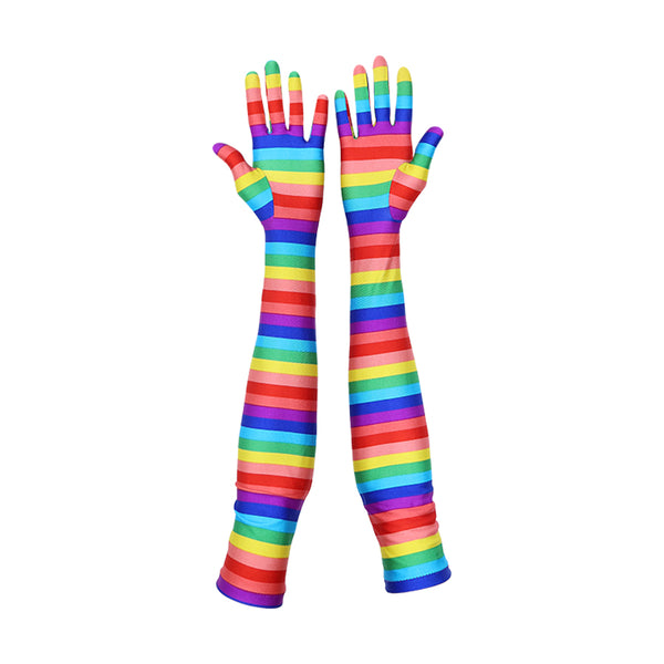 rainbow gloves made by Wing and Weft