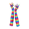 opera length gloves in rainbow stripes