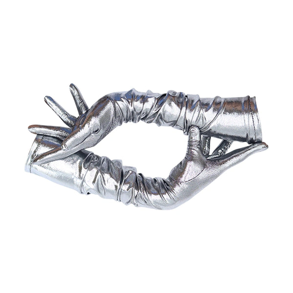 shimmering silver metallic gloves