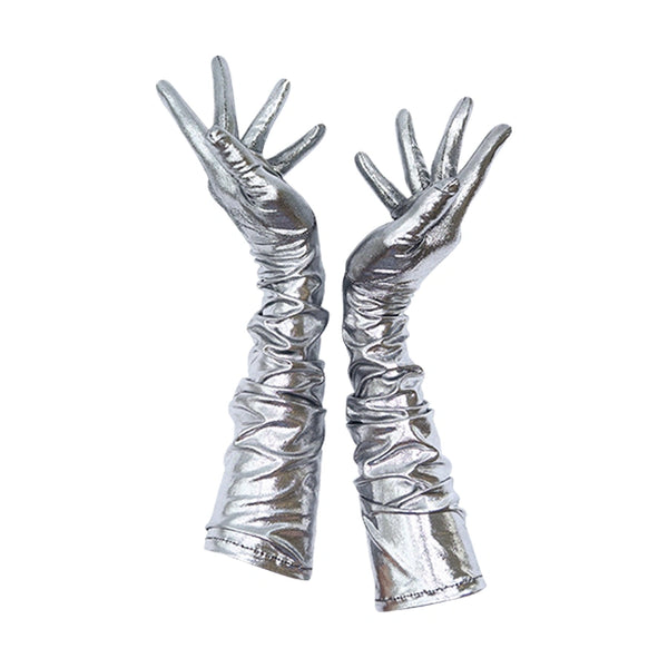 hand made gloves in silver metallic spandex