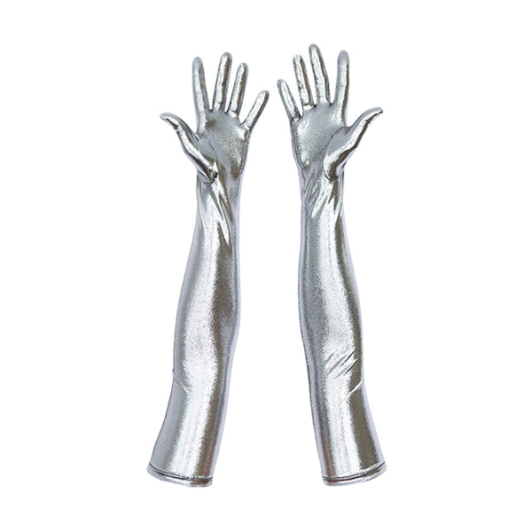 luxury silver metallic spandex gloves