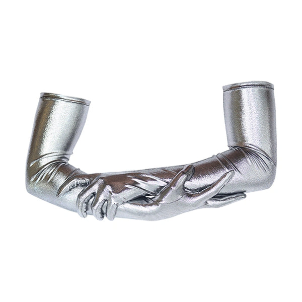 deep silver metallic spandex gloves