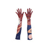 top view of illustrated outer space pattern opera length gloves