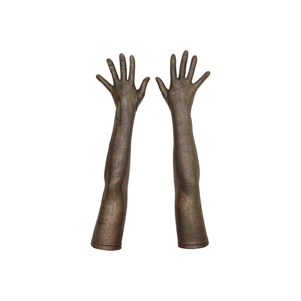 hand made gloves made from holo mini-dot spandex