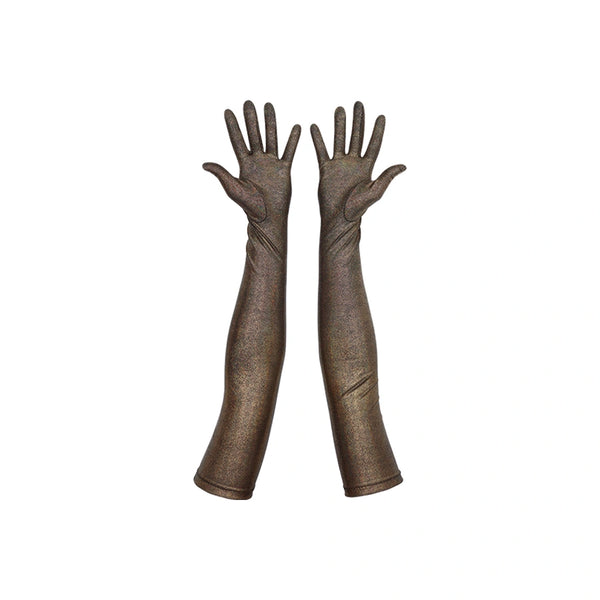 photo of black foil spandex luxury gloves