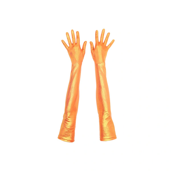 hand model waring orange opera length gloves