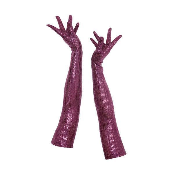wing + weft gloves made of purple sequin fabric