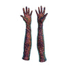 Vera gloves worn by a model, made with a 4-way stretch sequin fabric