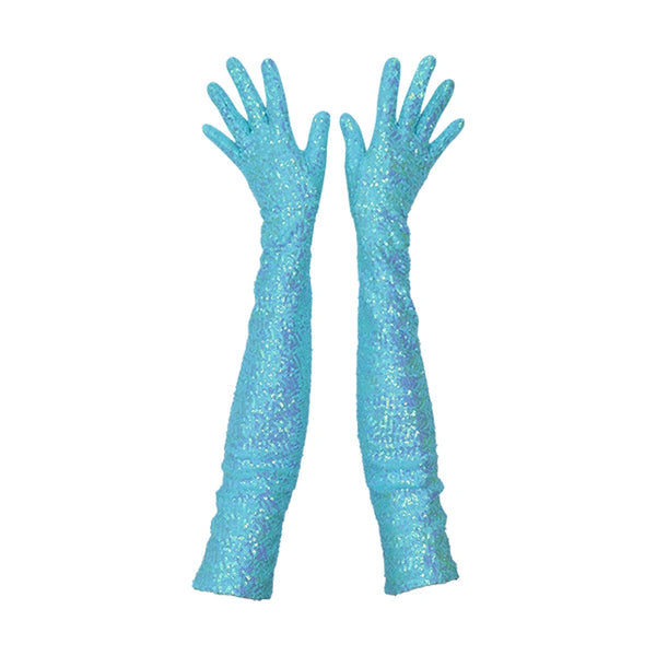 photo of a hand model wearing custom blue gloves