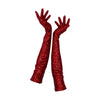 red sequin gloves worn by a model, designed for luxury fashion and performance, and handmade in NYC.