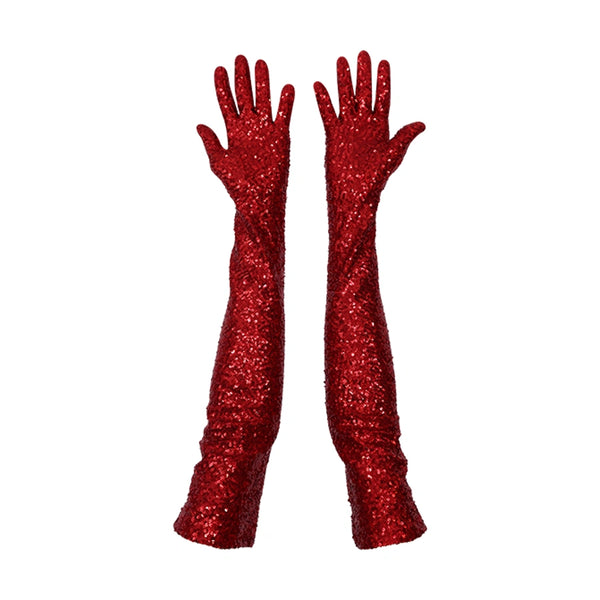 sequin fabric used on Wing and Weft's Vera gloves worn by a model