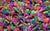 close up image of 80's style graffiti print fabric