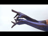 video of a model wearing the Elizabeth gloves in a dark blue metallic mesh fabric