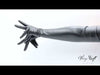 black gloves made from faux stretch leather worn on a model
