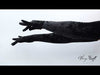 video of model wearing opera length velour gloves