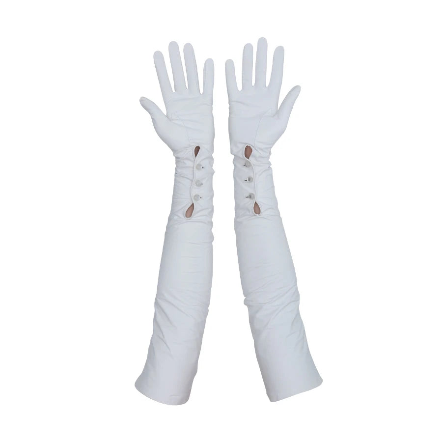 white leather dress gloves Ladies Opera Length Leather Formal Gloves