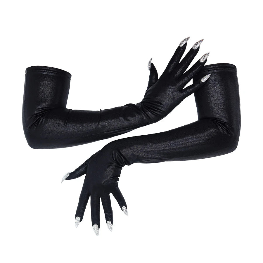 catwoman handschuhe CAT WOMAN– Spandex Gloves With Nails Extra Large / CAT Woman_Black/Black Holo Dot